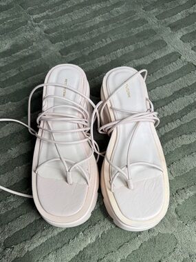 PrettyLittleThing Cream Lace-Up Platform Sandals